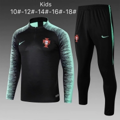 Kids Portugal FIFA World Cup 2018 Black Stripe Zipper Training Suit