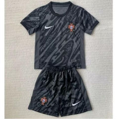 Children 2024 Euro Cup Portugal Black Goalkeeper Soccer Kits