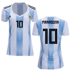 Women Argentina 2018 FIFA World Cup Home Diego Maradona #10 Jersey Shirt