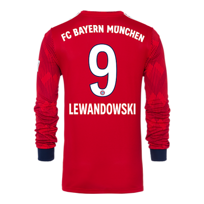 18-19 Bayern Munich Home 9 Lewandowski Long Sleeve Soccer Jersey Shirt