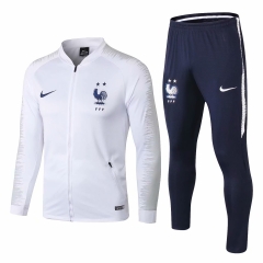 18-19 France White Stripe Training Suit (Jacket+Trouser)