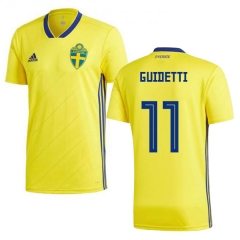 Sweden 2018 World Cup JOHN GUIDETTI 11 Home Shirt Soccer Shirt