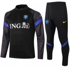 2020 EURO Netherlands Black Tracksuits Top and Pants
