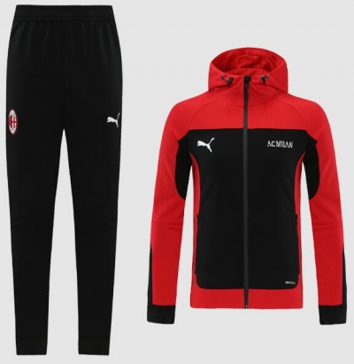 21-22 AC Milan Black Red Hoodie Jacket and Pants