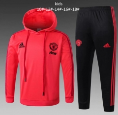 18-19 Children Manchester United Orange Hoodie Training Suit