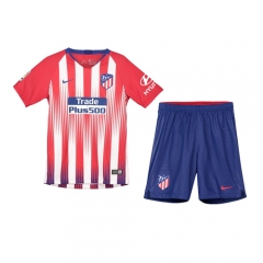 18-19 Atletico Madrid Home Children Soccer Jersey Kit Shirt + Shorts