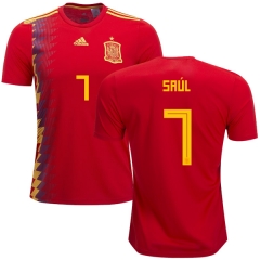 Spain 2018 World Cup SAUL NIGUEZ 7 Home Soccer Jersey Shirt