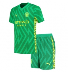 Children Kit 23-24 Manchester City Green Goalkeeper Soccer Uniforms