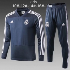 18-19 Children Real Madrid Grey V-Neck Training Suit (Sweat Shirt+Pants)