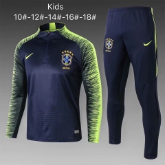 Kids Brazil FIFA World Cup 2018 Royal Blue Stripe Zipper Training Suit