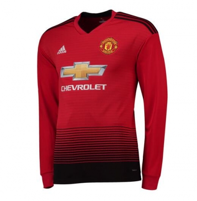 18-19 Manchester United Home Long Sleeve Soccer Jersey Shirt