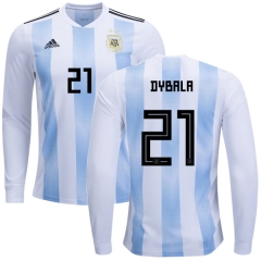 Argentina 2018 FIFA World Cup Home Paulo Dybala #21 LS Jersey Shirt