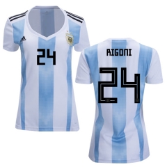 Women Argentina 2018 FIFA World Cup Home Emiliano Rigoni #24 Jersey Shirt