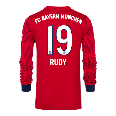 18-19 Bayern Munich Home 19 Rudy Long Sleeve Soccer Jersey Shirt