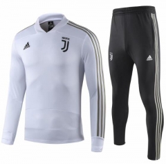 18-19 Juventus White V-Neck Training Suit (Sweat Shirt+Trouser)