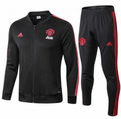 18-19 Manchester United Low Neck Black Training Suit (Jacket+Trouser)