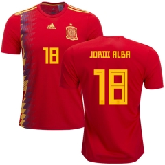 Spain 2018 World Cup JORDI ALBA 18 Home Soccer Jersey Shirt
