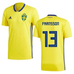 Sweden 2018 World Cup ALEXANDER FRANSSON 13 Home Shirt Soccer Shirt