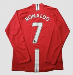 Retro Long Sleeve RONALDO #7 Manchester United 2007-08 Home Soccer Jersey Shirt