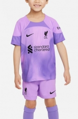Children 22-23 Liverpool Purple Goalkeeper Soccer Kits with Shorts