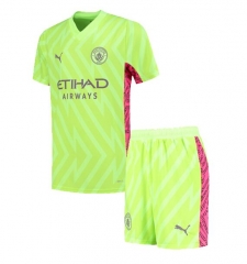 Children Kit 23-24 Manchester City Goalkeeper Soccer Uniforms