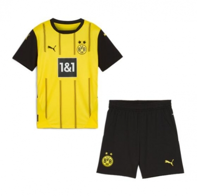 Children Kit 2024-25 Borussia Dortmund Home Soccer Uniforms