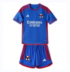 Children Kit 23-24 Olympique Lyonnais Away Soccer Uniforms