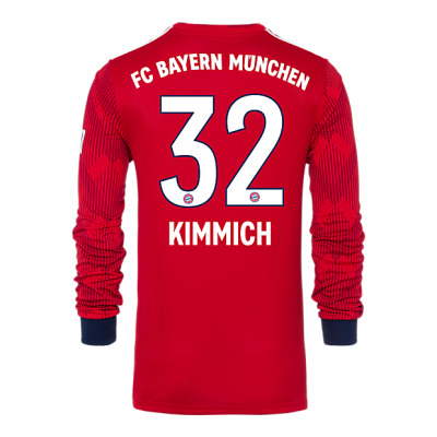 18-19 Bayern Munich Home 32 Kimmich Long Sleeve Soccer Jersey Shirt