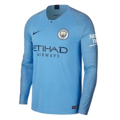 18-19 Manchester City Home Long Sleeve Soccer Jersey Shirt