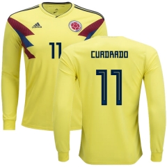 Colombia 2018 World Cup JUAN GUILLERMO 11 Long Sleeve Home Soccer Jersey Shirt