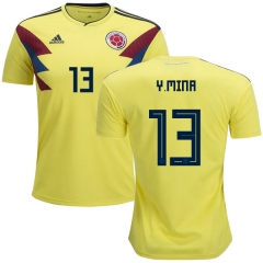 Colombia 2018 World Cup YERRY MINA 13 Home Soccer Jersey Shirt