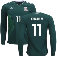 Mexico 2018 World Cup Home CARLOS VELA 11 Long Sleeve Soccer Jersey Shirt