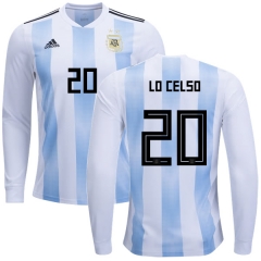 Argentina 2018 FIFA World Cup Home Giovani Lo Celso #20 LS Jersey Shirt