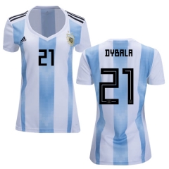 Women Argentina 2018 FIFA World Cup Home Paulo Dybala #21 Jersey Shirt