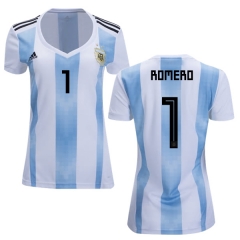 Women Argentina 2018 FIFA World Cup Home Sergio Romero #1 Jersey Shirt