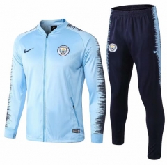 18-19 Manchester City Light Blue Stripe Training Suit (Jacket+Trouser)