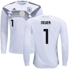Germany 2018 World Cup MANUEL NEUER 1 Home Long Sleeve Soccer Jersey Shirt