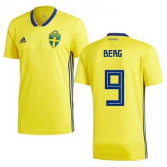 Sweden 2018 World Cup MARCUS BERG 9 Home Shirt Soccer Shirt