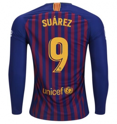 18-19 Barcelona Home Luis Suarez 9 Long Sleeve Soccer Jersey Shirt